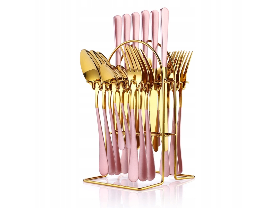 Configuração De 24 Peças De Louça Em Aço Inoxidável, Cor Rosa Dourado Fosco, Para 6 Pessoas