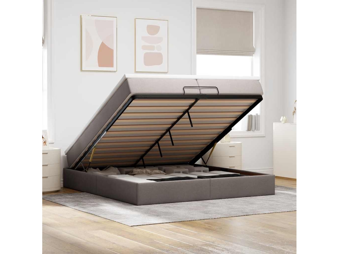 Vidaxl Estrutura Cama Otomana Com Colchões Tecido Cinzento 200x200cm