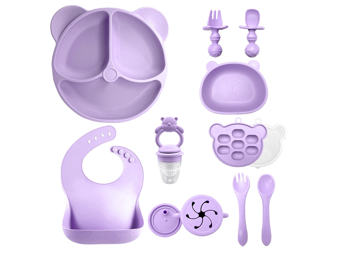 Conjunto de Talheres Bebé CHRUI 6+ Meses Antiderrapante Prato Tigela Copo Babador (roxo)