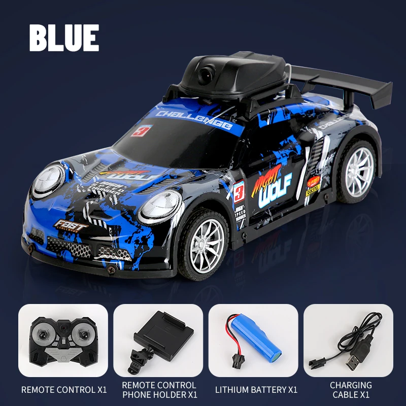 Carrinho de Controle Remoto em Pvc com Câmera, Luzes e Controle Remoto por Rádio. MDUG (azul)