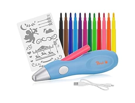 Estilizador Aéreografo Elétrico Peach Po150 12 Cores 70 Modelos Azul