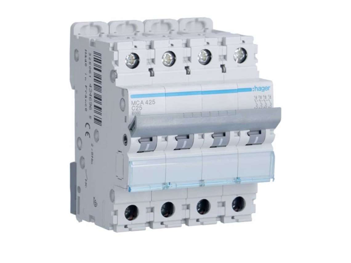 Interruptor Automático Mca425 4p 25a Curva C Automático Magnetotérmico Hager