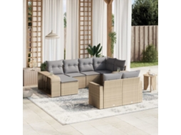 Vidaxl 10 Pcs Conjunto De Sofás P/ Jardim Com Almofadões Vime Pe Bege