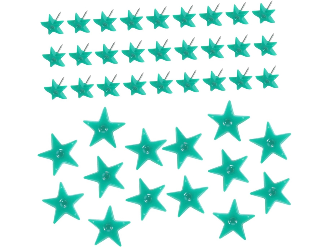 Conjunto de 50 Tachinas Verdes de Cinco Pontas, em Plástico e Metal, Ideais para Cortiça e Quadrados de Espuma, Perfeitas