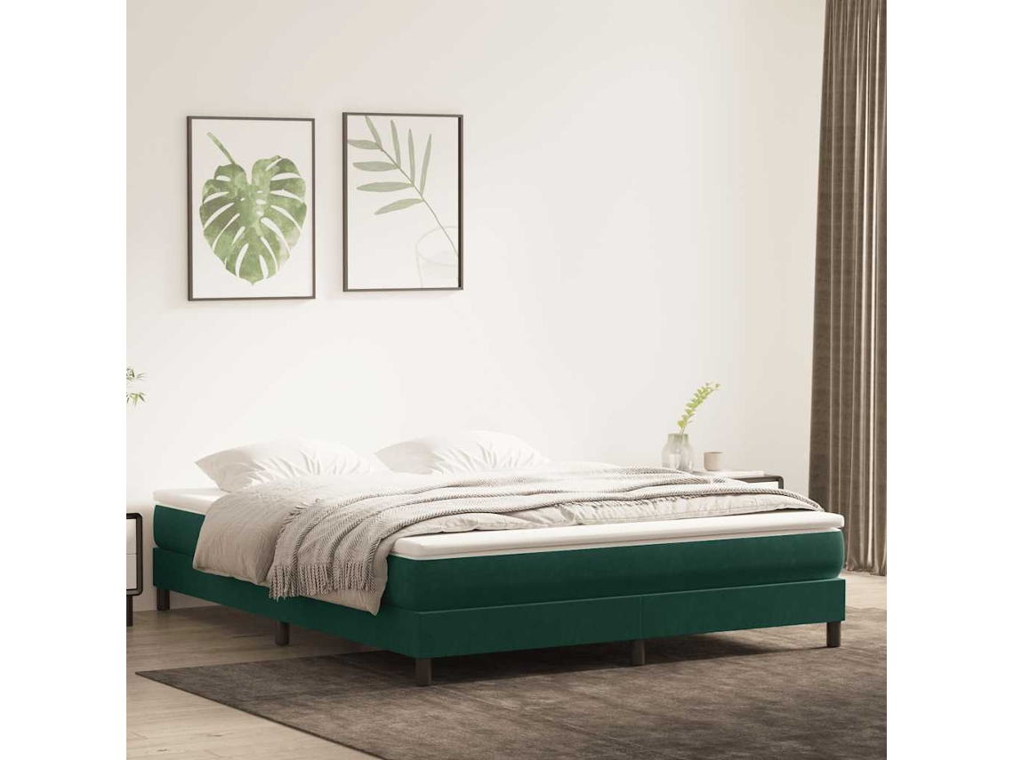 Vidaxl Cama Com Molas Sem Colchão 180x220 Cm Veludo Verde-escuro