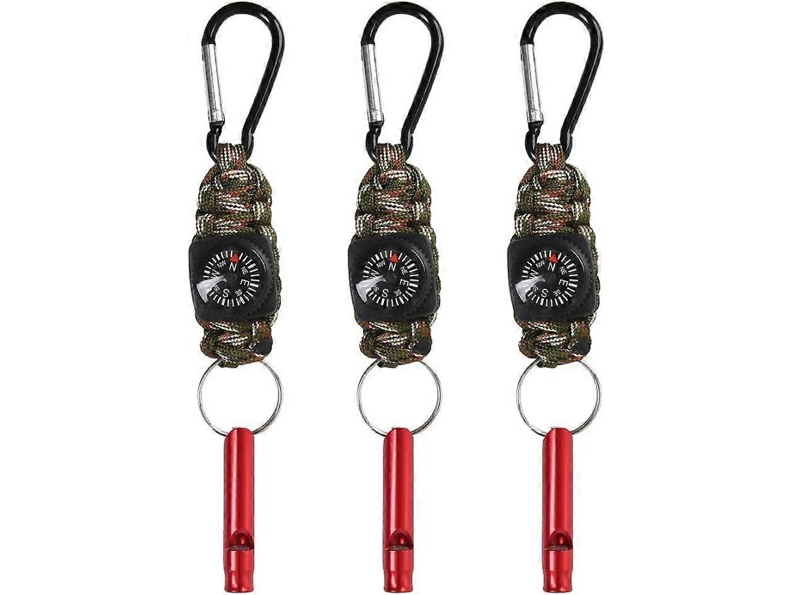 Rebe-3 Unidades De Chaveiro De Paracord 4 Em 1 Com Bússola, Apito E Mosquetão Para Camping, Trekking E Atividades Ao Ar Livre