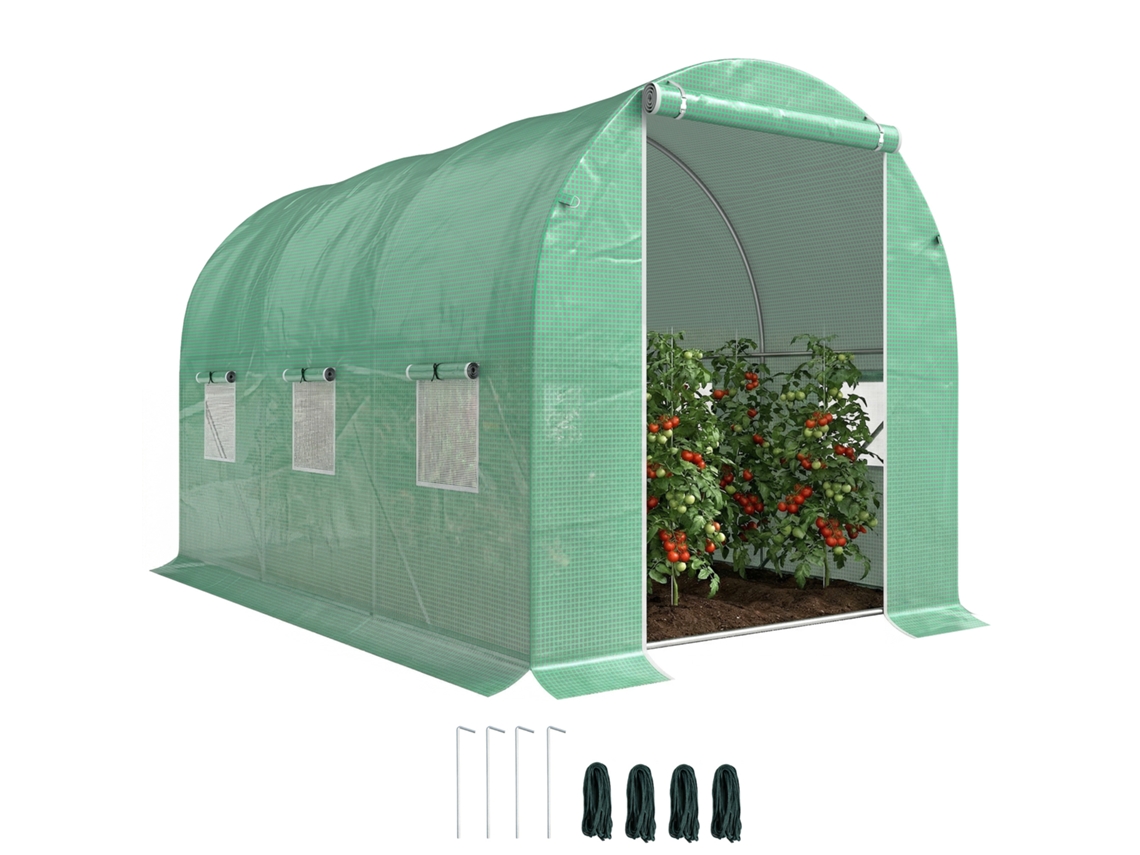 Greenhouse Of Garden Tunnel Surface Floor 6 M² 3l X 2l X 2h M Steel Doors Zippée 6 Windows Enroulables Green