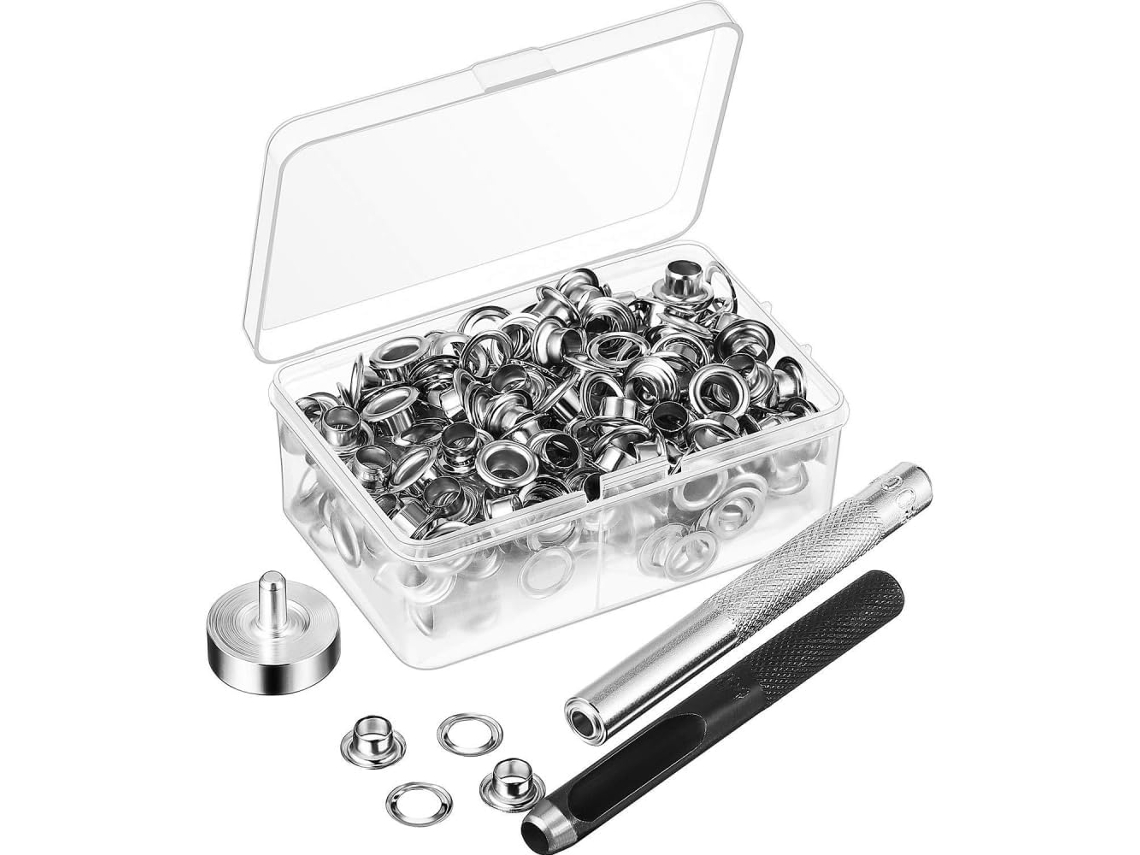 Kit De 100 Ilhós Com Arruelas De 0,236 Polegadas, 3instalação, Ilhós De Metal Prateado Para Tecido, Couro, Roupas E