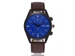 Relógio Masculino Casual Simples Pulseira Pu Mostrador Redondo Analógico Quartzo Marrom Azul