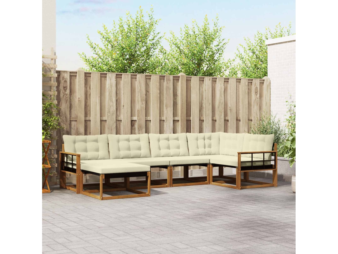 Vidaxl Conjunto De Sofás Para Exterior 6 Unid. Natural E Creme