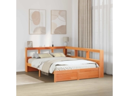 Vidaxl Cama Com Estante Liso 2 Unid. Marrom Cera 200 X 150 Cm