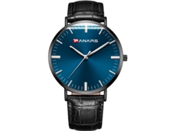 Reloj De Pulsera Hombre Simple De Cuarzo Con Correa De Cuero Pu Fashion (negro Azul)