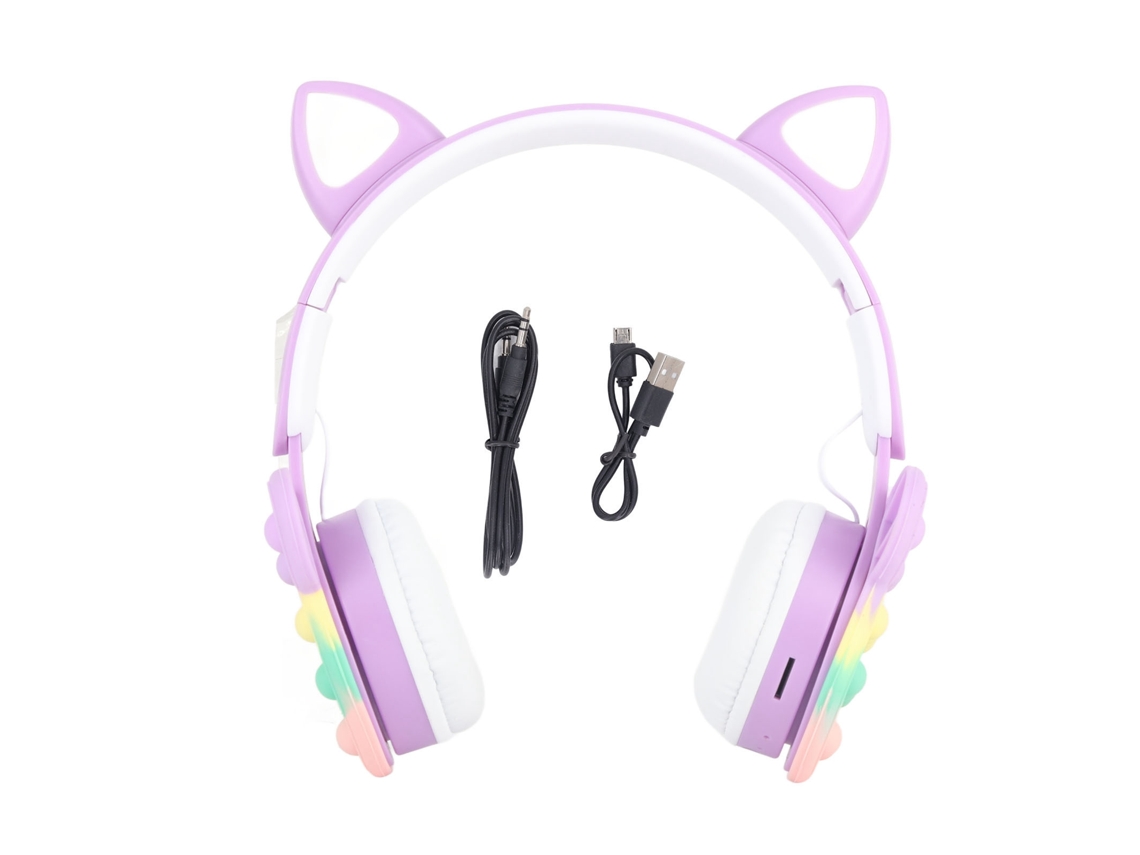 Fones de ouvido over ear com orelhas de gato e iluminação EOOCOO