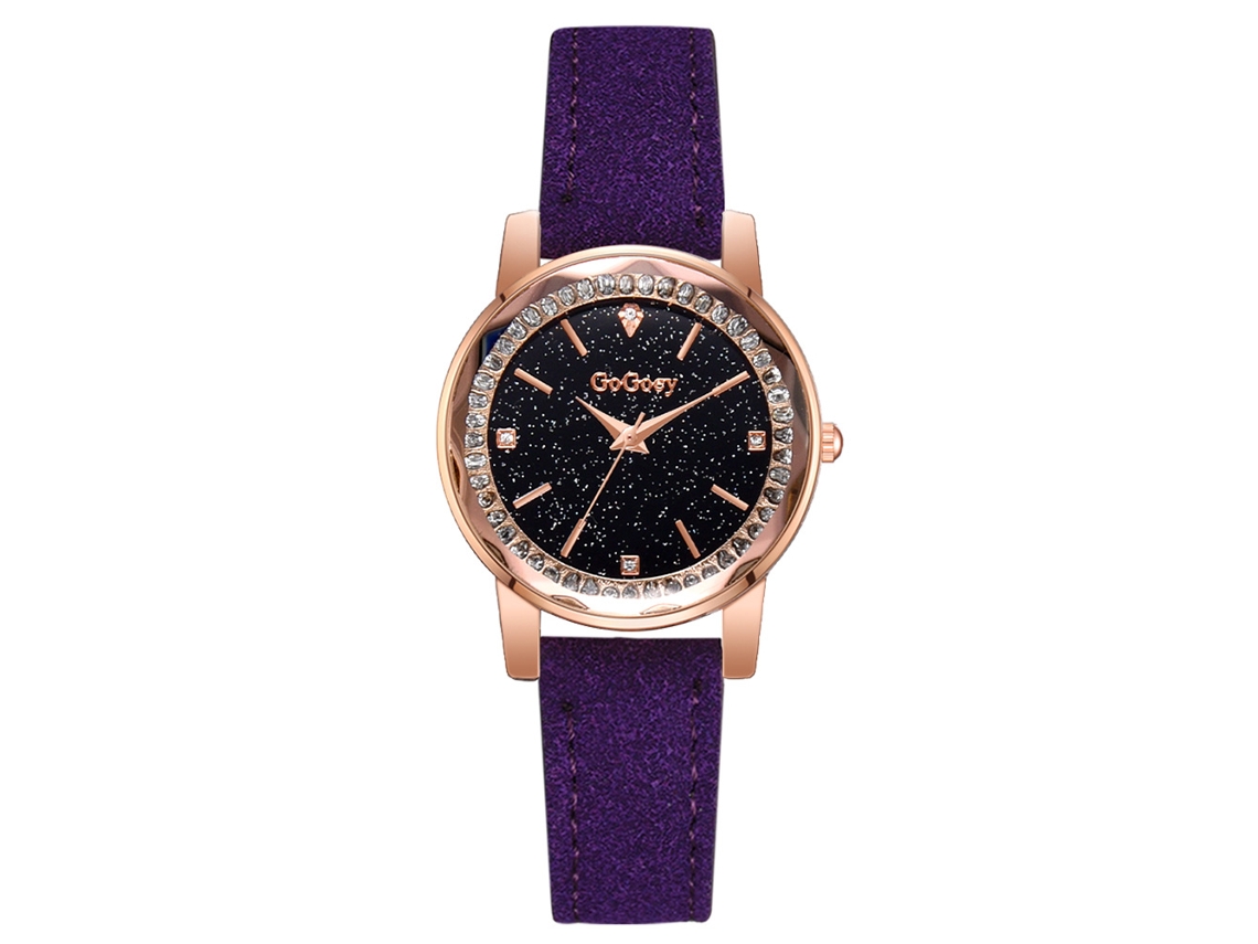 Relógio de Pulso de Quartzo Fashion Pu Estilo Simples Casual com Strass Roxo