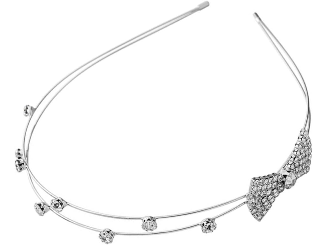 Tiara feminina em liga de zinco adornada com cristais cravejados.