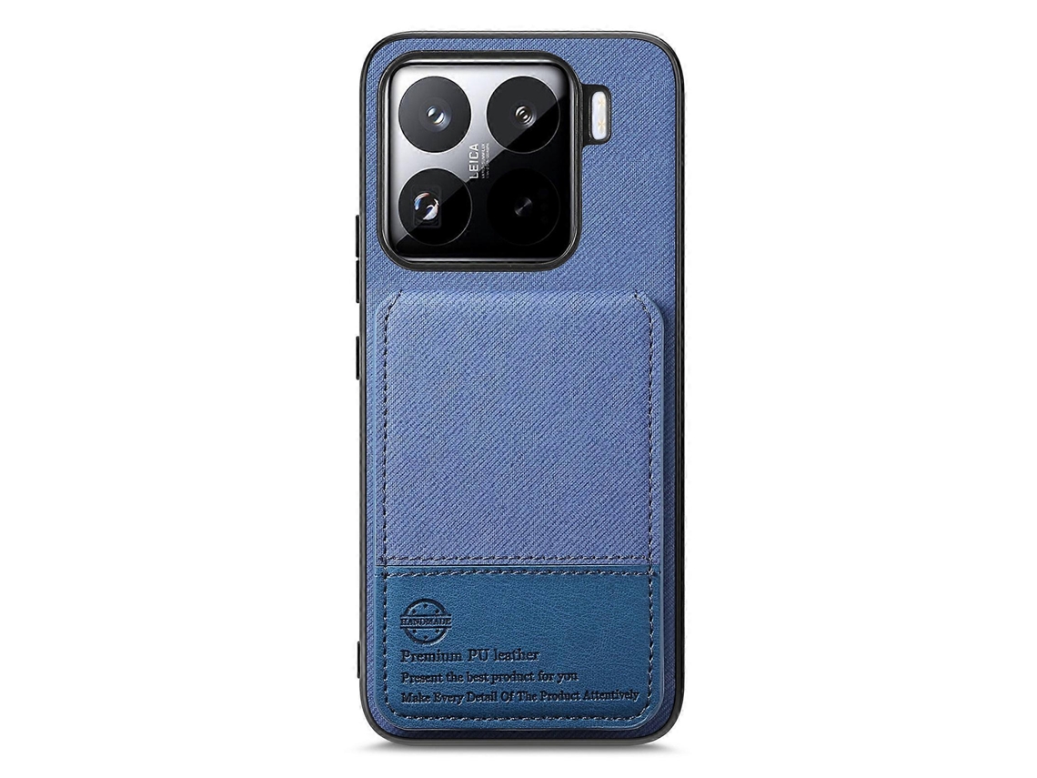 Capa Protetora De Couro Com Textura De Pano Para Xiaomi 15, Pc, Tpu, Com Bloqueio Rfid, Com Porta-cartões, Azul