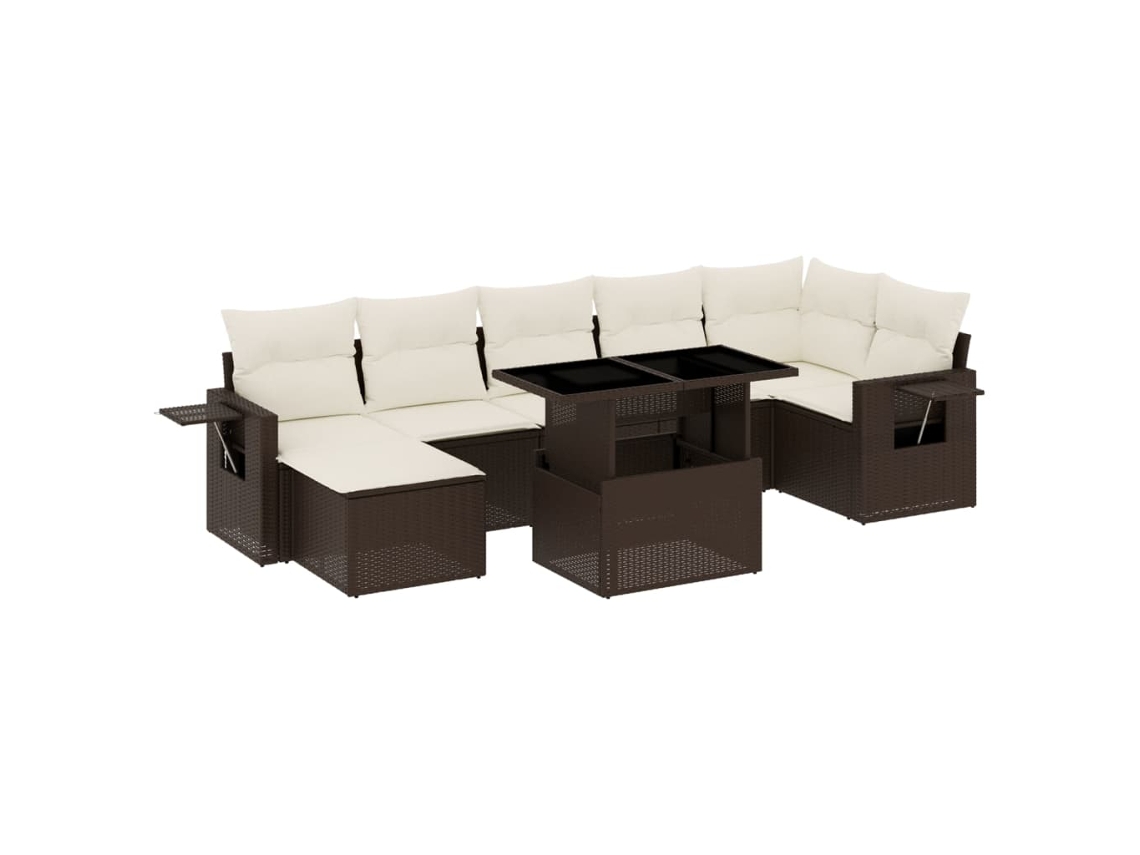 Conjunto de 8 Sofás de Jardim com Almofadões Vime Pe Castanho MAISON EXCLUSIVE (8 pcs)