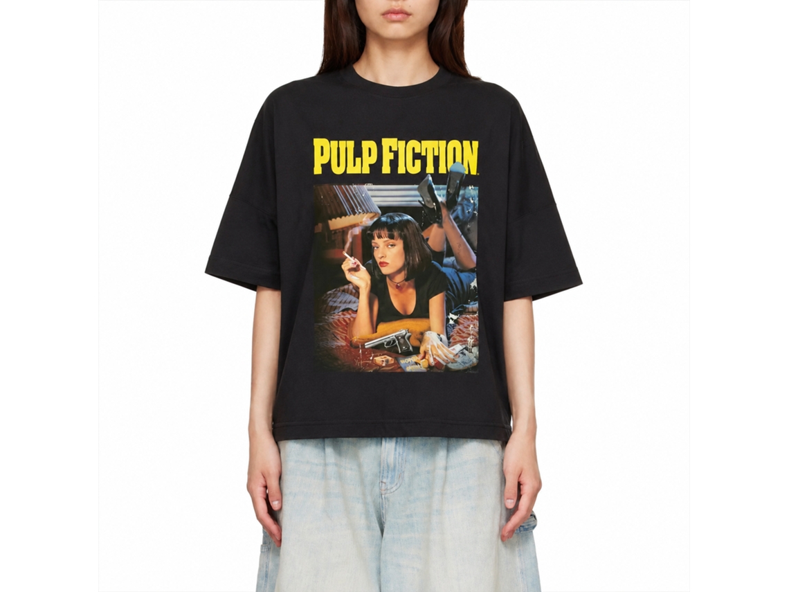 Rockinstone Pulp Fiction Men's T-shirt Mia Smoking - Black Size:xxl