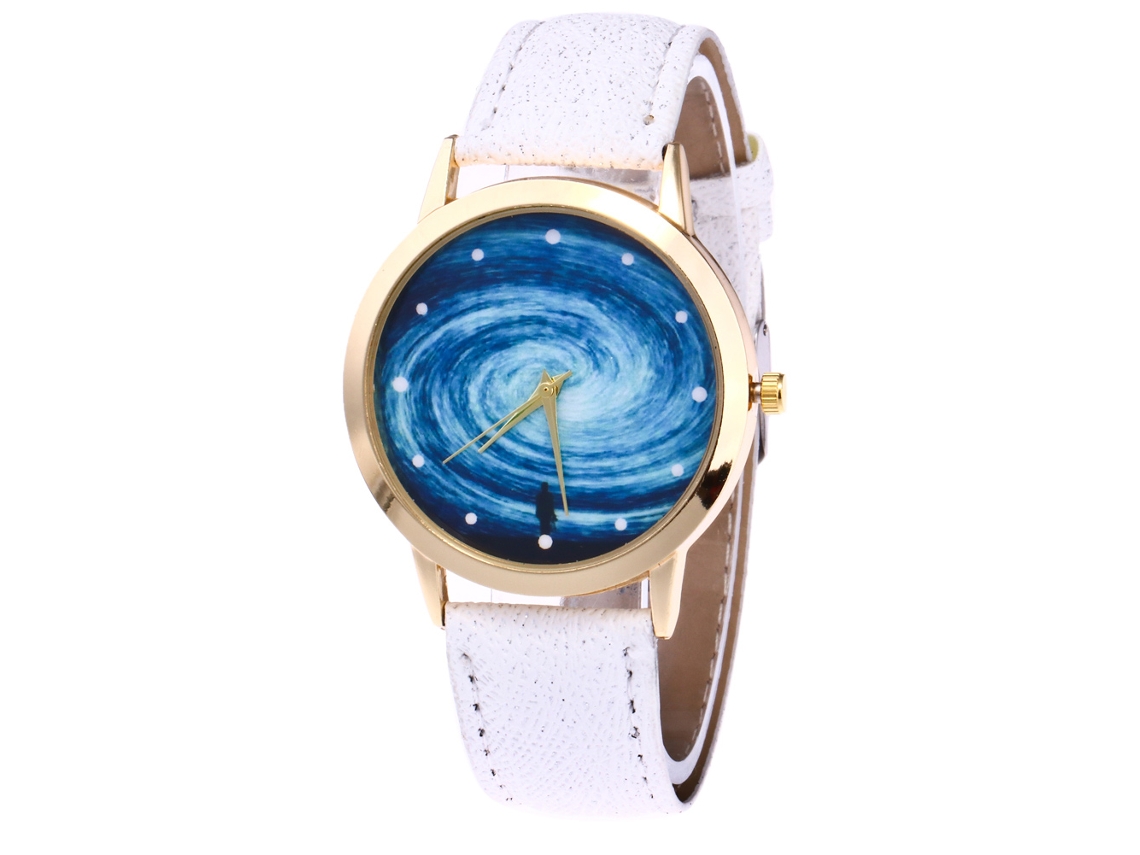 Relógio de pulso analógico de quartzo Zhoulianfa para homem e mulher com pulseira de PU (branco)