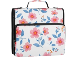 Pastas Organizadoras com Estampa Floral Coral Branco, 3 Argolas e Alça, Mochila Escolar Resistente, Capacidade para 500 Folhas