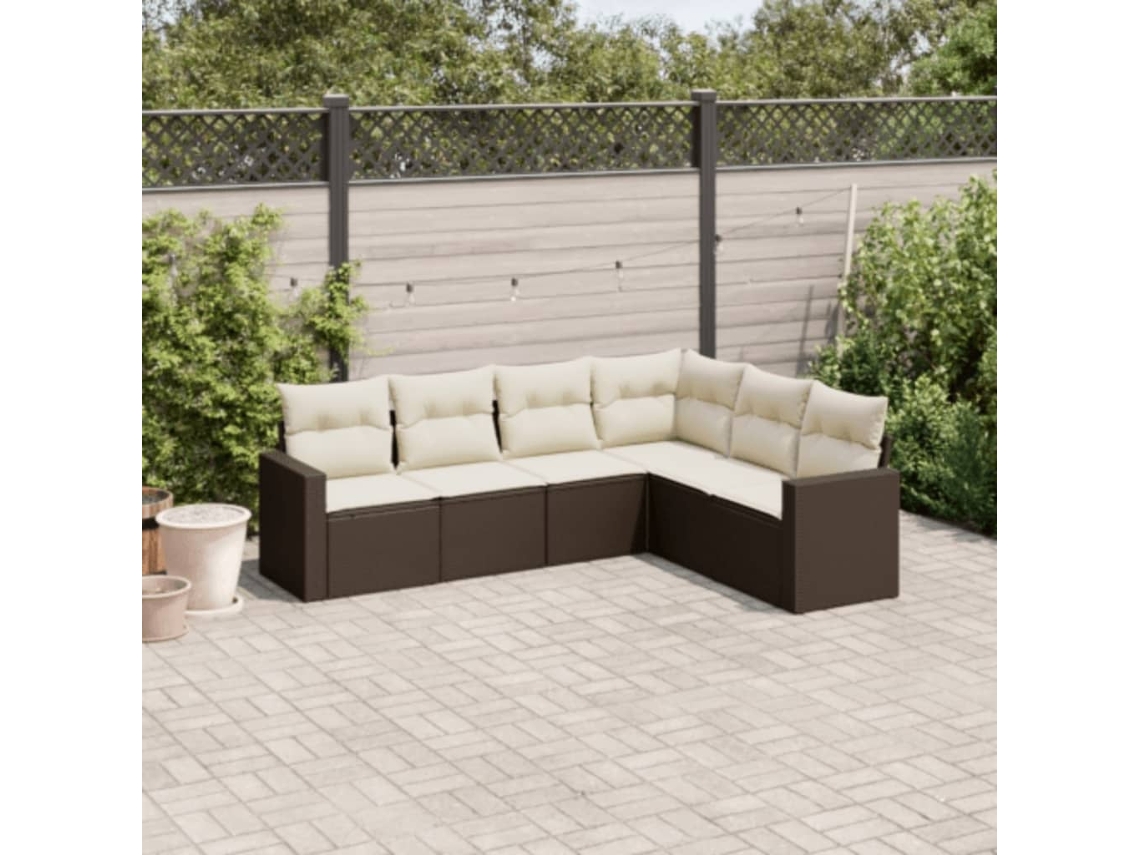 Vidaxl 6 Pcs Conjunto De Sofás Jardim C/ Almofadões Vime Pe Castanho