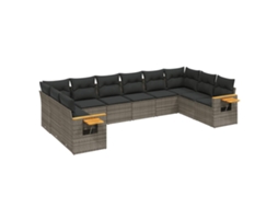 Conjunto de 10 Sofás de Jardim com Almofadões Vime Pe Cinzento MAISON EXCLUSIVE