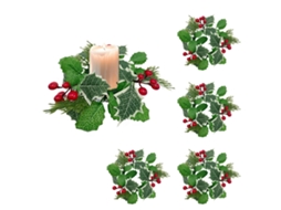Laxiscreed Conjunto De Marco De Vela De Natal D Style Com Folhas Brancas E Frutos Vermelhos, 4 Peças