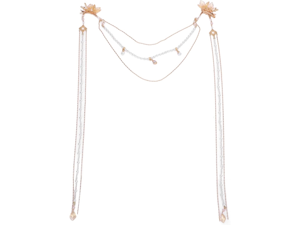 Flor de Pérola Artificial com Presilha SFUSHOS, Longa com Pompom, Acessório Elegante