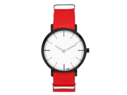 Relógio unissex moderno com pulseira de nylon, mostrador redondo, movimento de quartzo, Zhoulianfa (vermelho)