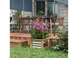 Floreira de metal com estrutura de madeira, 45 x 45 x 30 cm, para jardim e varanda, cor natural Liptaptyn