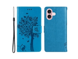 Capa Em Couro Pu Com Suporte, Para Apple Iphone 16 - Azul