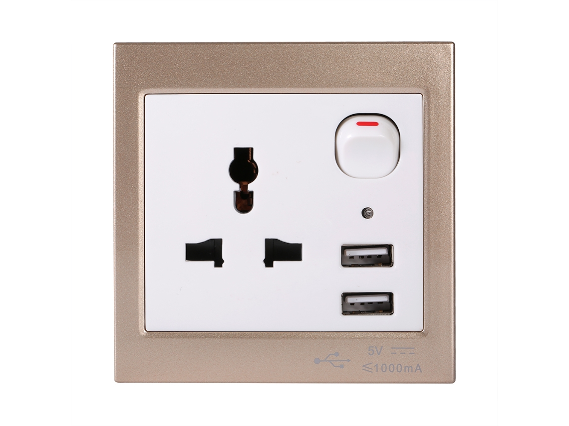Tomada de Parede USB com Carregamento Duplo e Energia Três Pinos EOOCOO