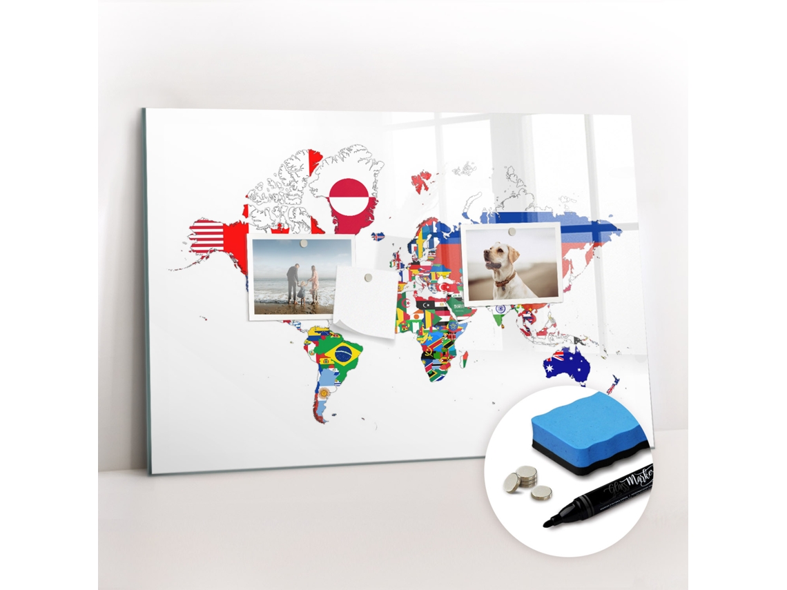 Quadro Magnético Decorativo Mapa De Bandeiras Nacionais Para A Cozinha Espelharte (60x40 Cm)