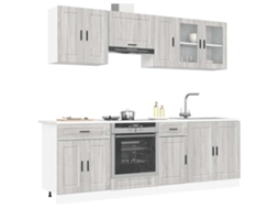 Vidaxl 8 Peças Armário De Cozinha Conjunto Kalmar Cinza Sonoma