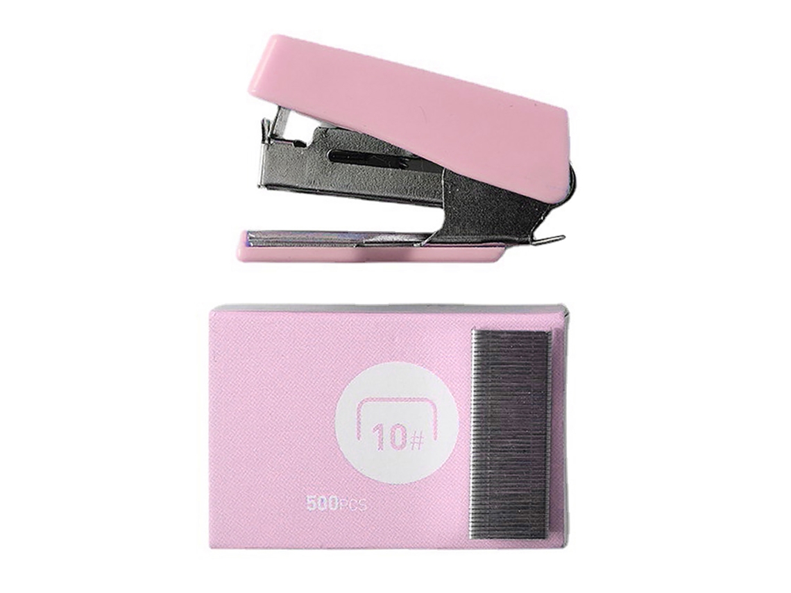 Grapadora Mini Portátil Para Escritório Escolar, Com Grapas, Rosa, Estojo Criativo De Escritório