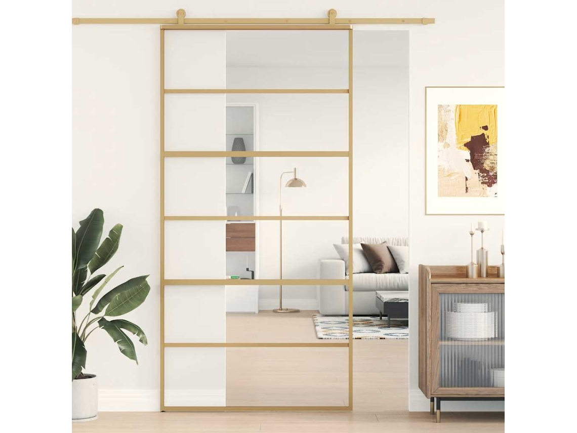 Vidaxl Porta Deslizante 102,5x205 Cm Vidro Esg/alumínio Dourado