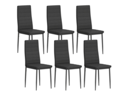 Conjunto de 6 Cadeiras de Jantar Modernas Estofadas em Linho Sintético Encosto Alto Pés de Metal 41x50x97 cm Pretas S/MARCA