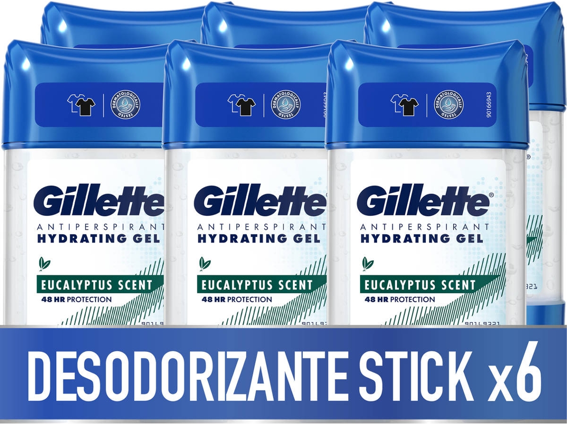 Pack de 6 Antitranspirantes GILLETTE Stick Hydra Gel Eucalipto (70 ml)
