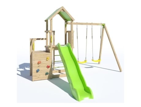 Parque Infantil De Madeira 2,20 M Ultra Xperience Trigano Jardin Muro De Escalada, Escorregador E Balanços 8 Crianças Aleo By Trigano