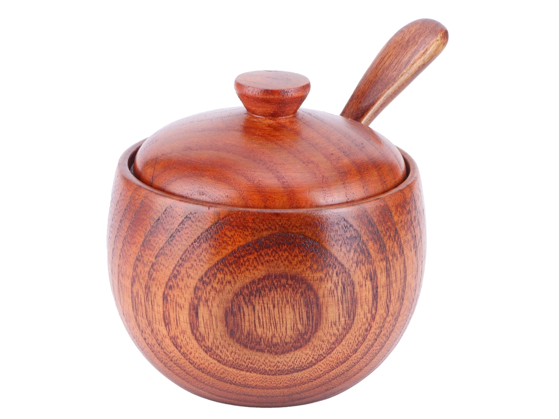 Pote Para Temperos Madeira Tampa Colher Cozinha
