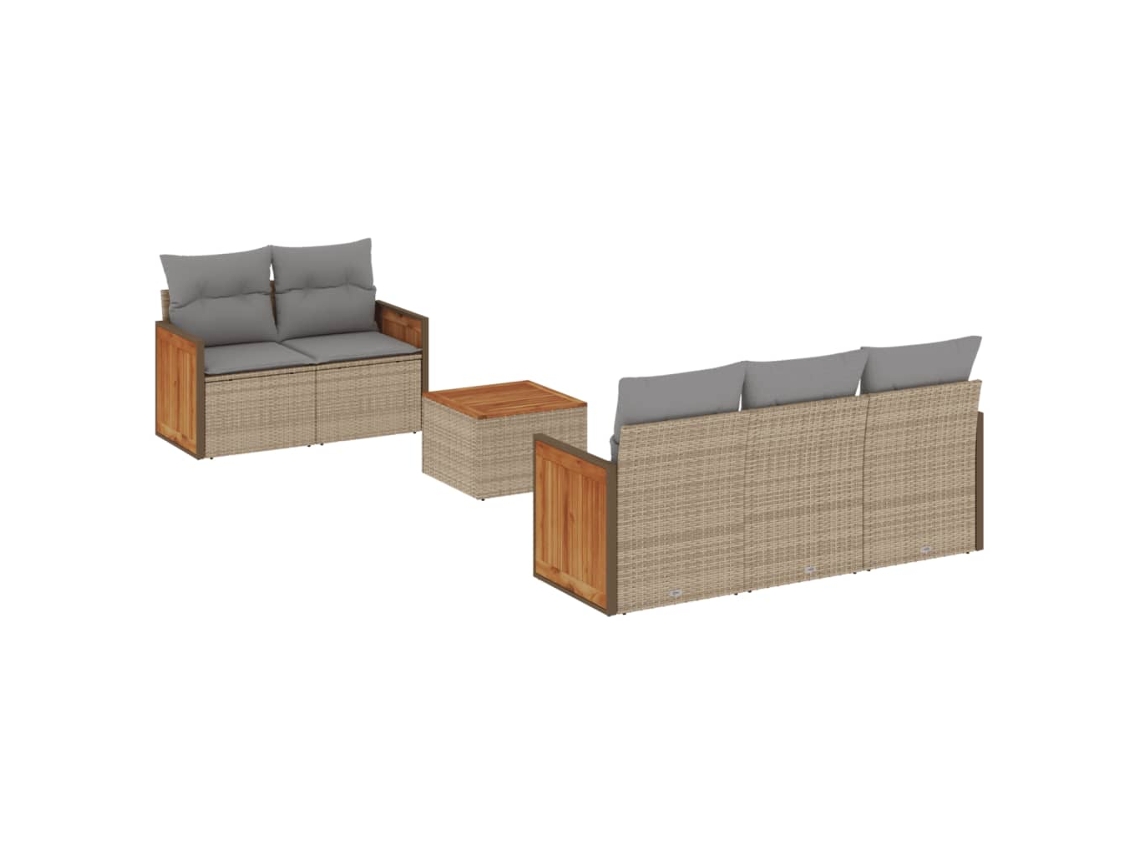 Conjunto de 6 Sofás P/ Jardim com Almofadões Vime Pe Bege MAISON EXCLUSIVE (80x200 cm)