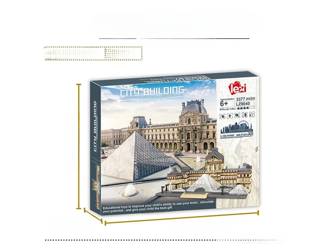 um Brinquedo Criativo com 3377 Blocos de Construção de Plástico em Miniatura Que Reproduzem o Famoso Edifício do Louvre. Não Requer Pilhas. MDUG