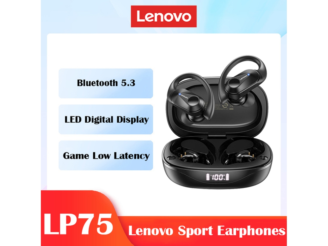 Auscultadores Lenovo Lp75 Tws Sports Earphones Bluetooth 5.3 Auscultadores Sem Fio Hifi Estéreo Impermeável Redução de Ruído Earbuds com Microfones