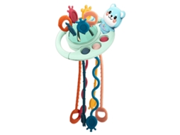 Primerox brinquedo Sensorial com Cordão Puxador Silicone Desenvolvimento Motor Bebê Urso Azul