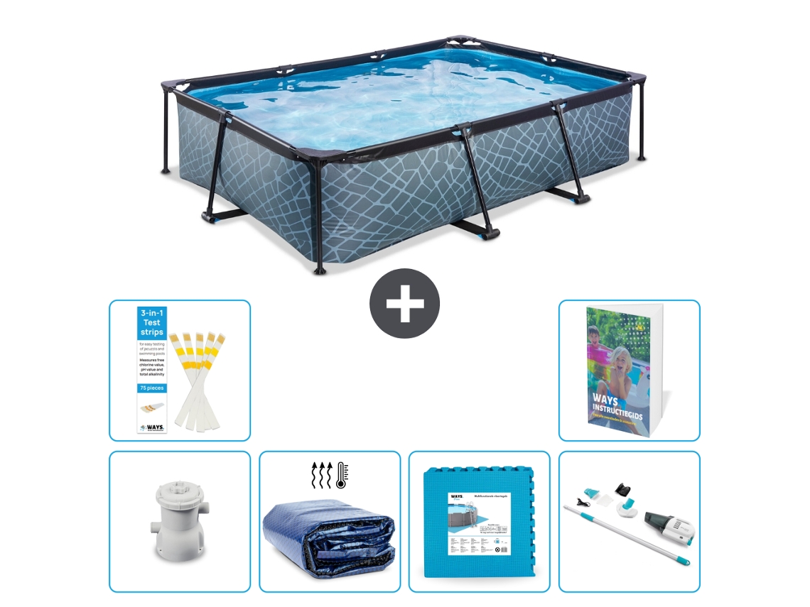Piscina Exit Retangular Efeito Pedra 220x150x65 Cm 5 peças EXIT TOYS