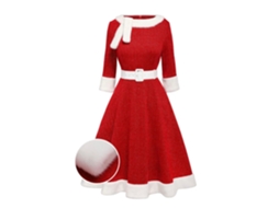 Roupas de Natal Cinto de Gola Peluda Slim Fit Manga Três Quartos Vestido Quente Xl