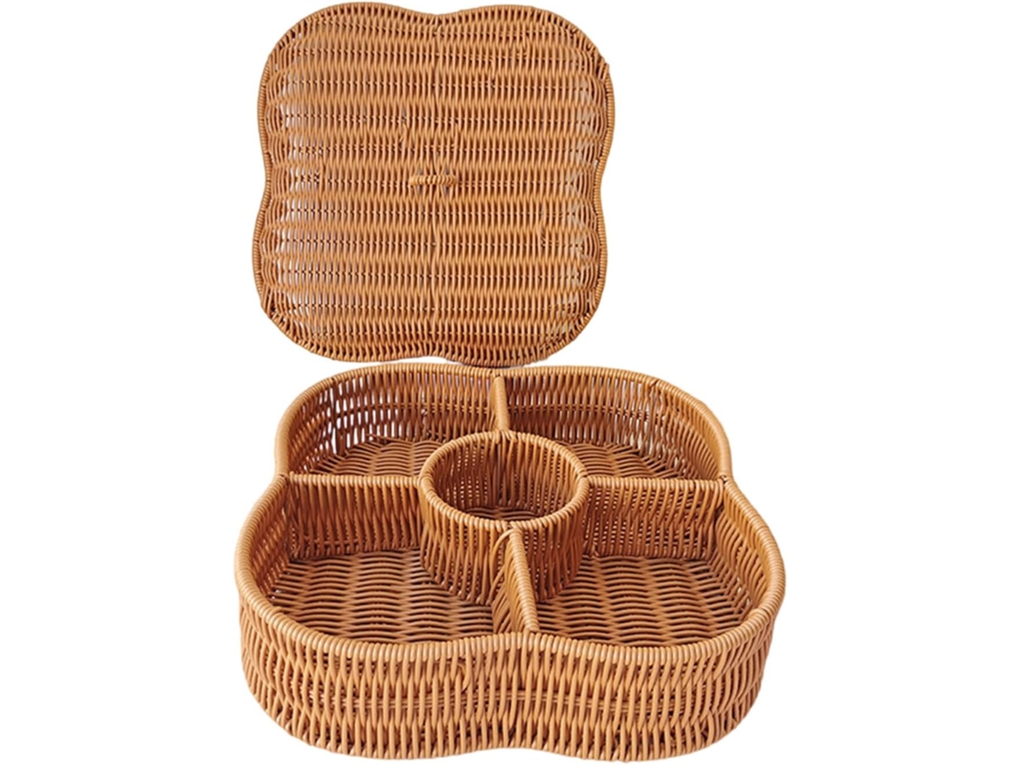 Cesto Organizador De Rattan, Bandeja De Frutas Sintético Com Divisória Para Servir E Exibir Em Casas E Cafés,