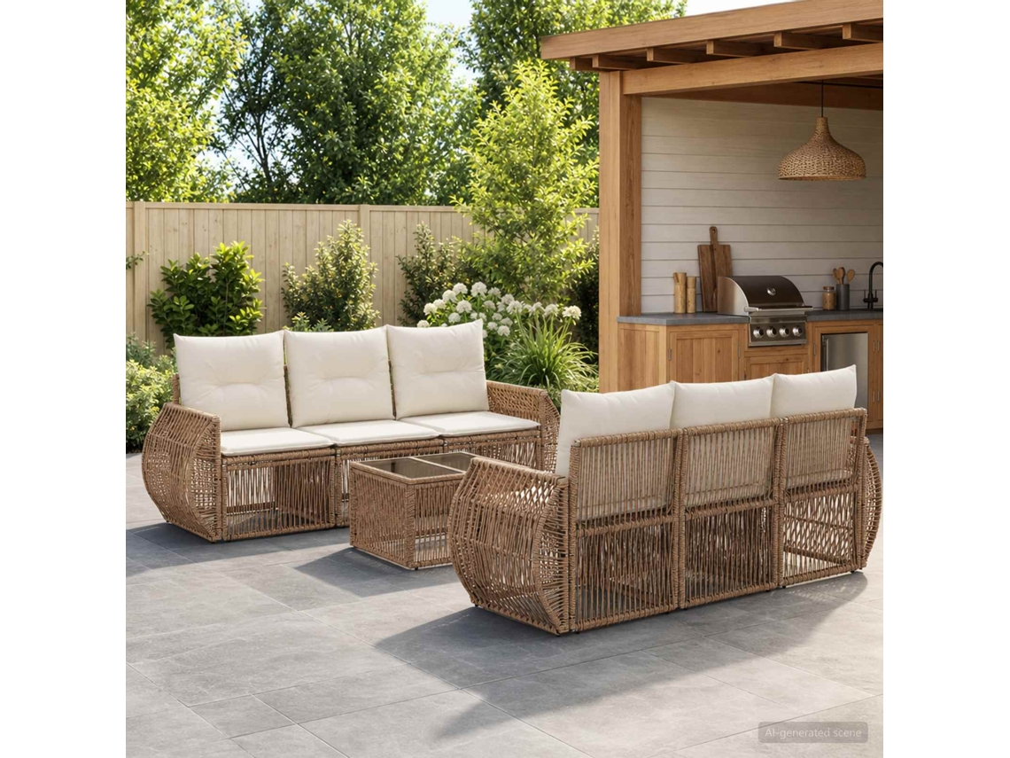 Vidaxl Conjunto De Sofá De Jardim 7 Unid. Bege Vime Pe