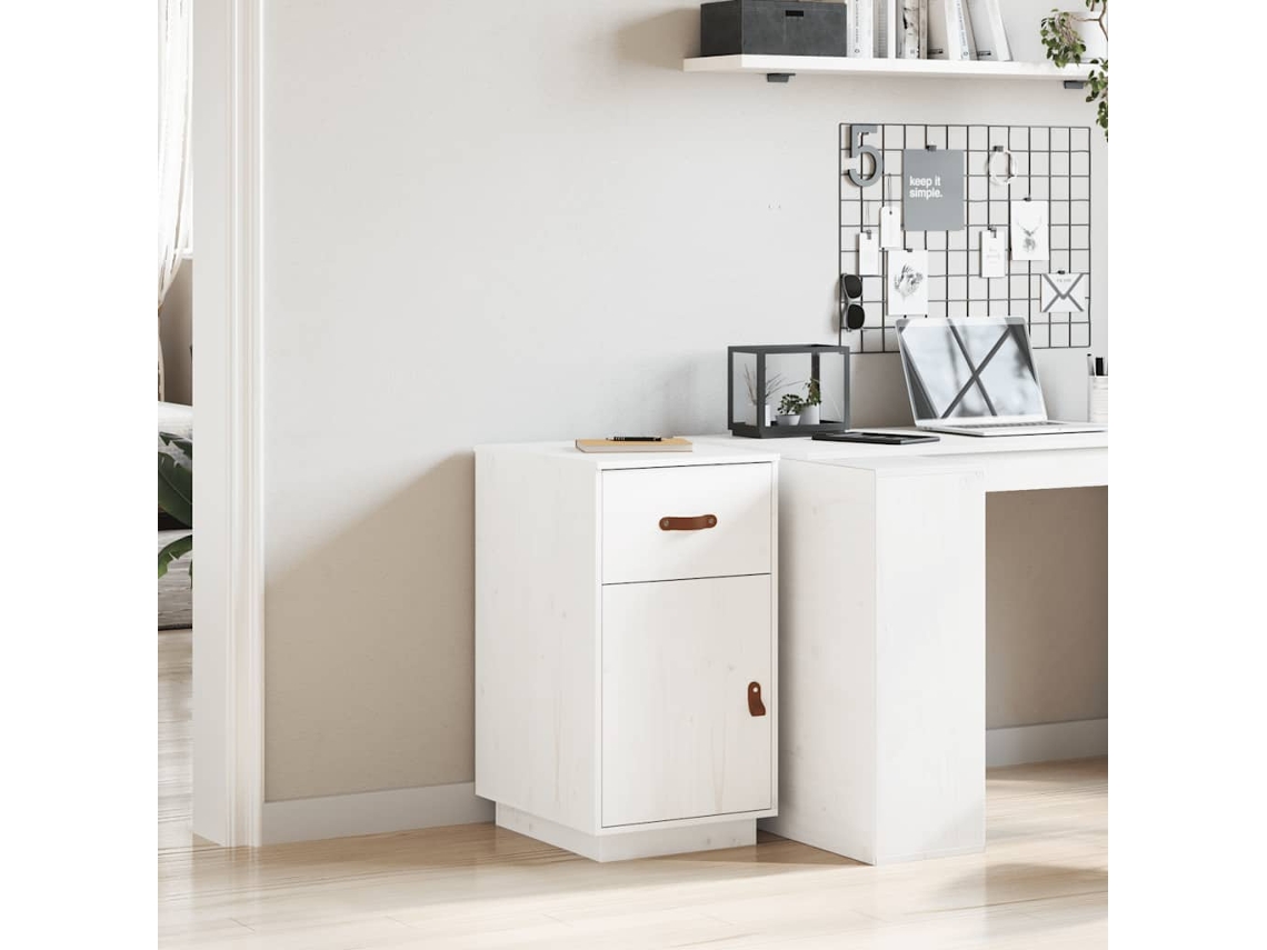 Vidaxl Armário De Secretária 40x50x75 Cm Pinho Maciço Branco