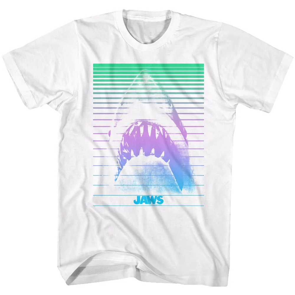 Unisex Adult T-shirt Rockinstone Jaws Movie Blinds White Sizexl